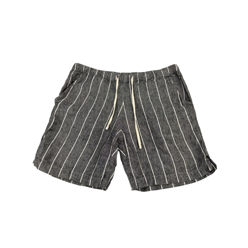 Alex Crane Bo Shorts Mens Large Charcoal Grey White Stripe 100% Linen Drawstring